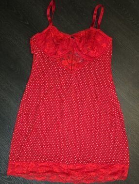 Victoria's Secret Red Polka Dot Lace-Trim Chemise